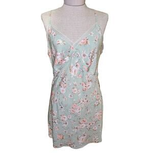 Jones New York Pastel Mint Green Floral Silky Slip Dress Knee Length Size L
